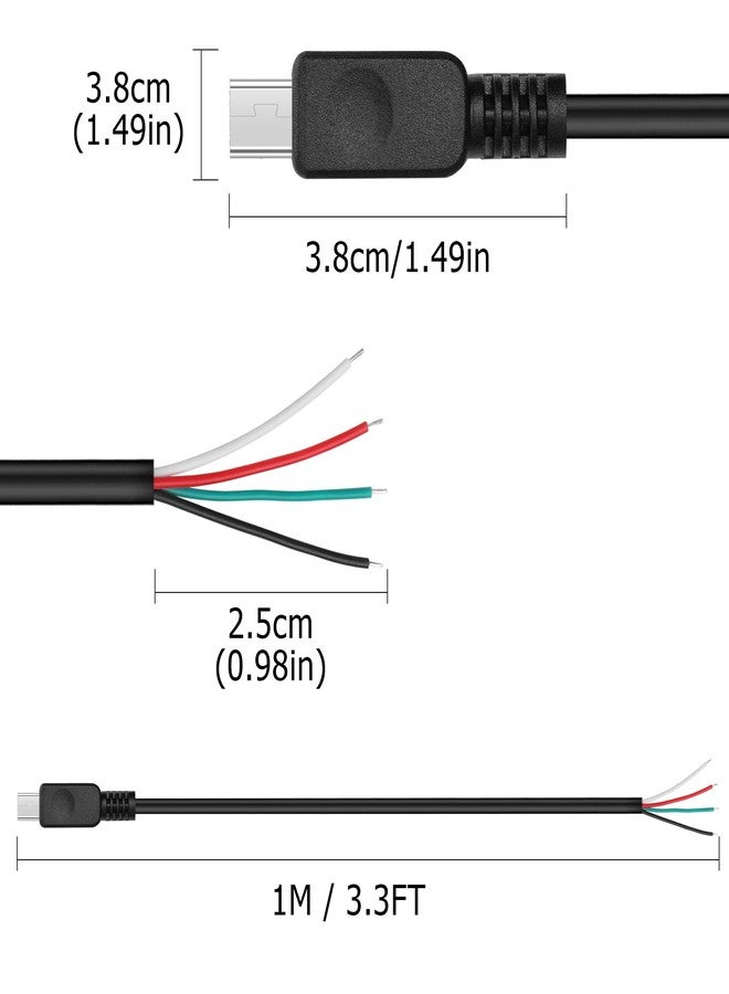 YAODHAOD Mini USB Male Pigtail Power Cable, 5V 2A to 4 Pin Open End, Easy Soldering for Equipment Installation or Replacement Repair DIY - 1M/3.3FT - Image 5