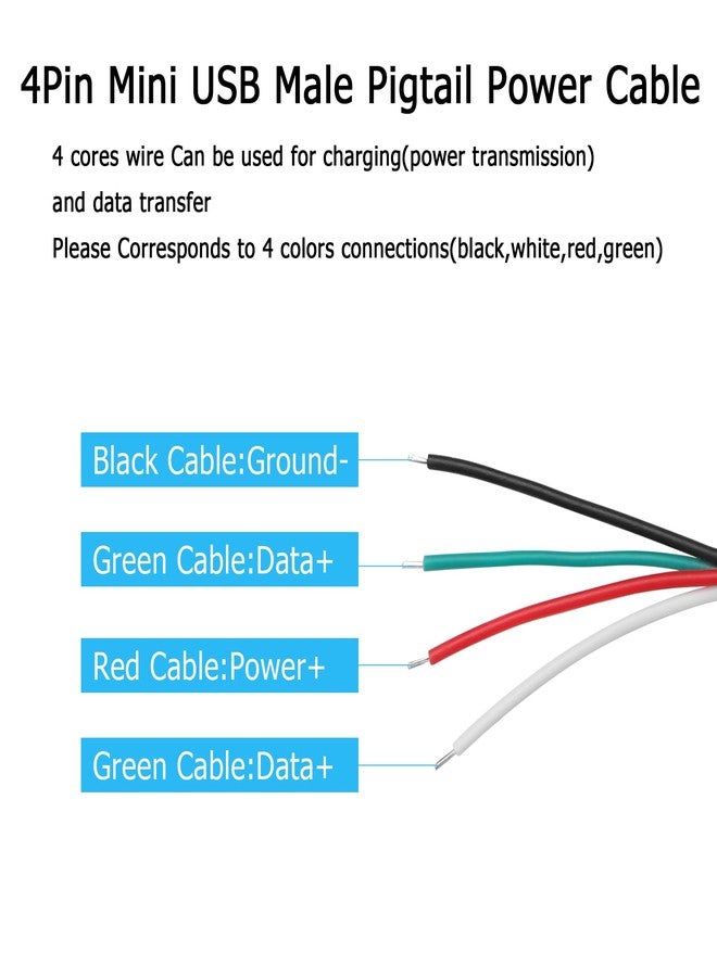 YAODHAOD Mini USB Male Pigtail Power Cable, 5V 2A to 4 Pin Open End, Easy Soldering for Equipment Installation or Replacement Repair DIY - 1M/3.3FT - Image 3