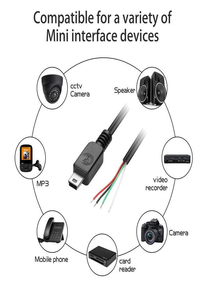 YAODHAOD Mini USB Male Pigtail Power Cable, 5V 2A to 4 Pin Open End, Easy Soldering for Equipment Installation or Replacement Repair DIY - 1M/3.3FT - Image 4