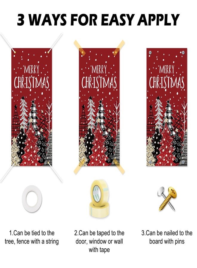 Whaline Merry Christmas Door Cover Xmas Tree Hanging Banner Red Photo Background for Indoor Outdoor Home Party Supplies, 31.5 x 67 Inch - Image 3