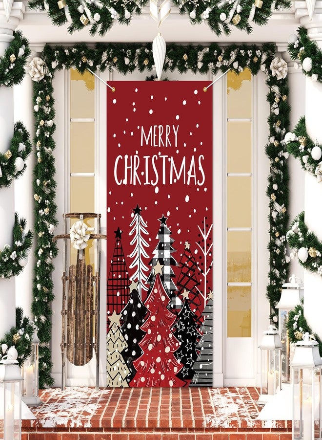 Whaline Merry Christmas Door Cover Xmas Tree Hanging Banner Red Photo Background for Indoor Outdoor Home Party Supplies, 31.5 x 67 Inch - Image 5