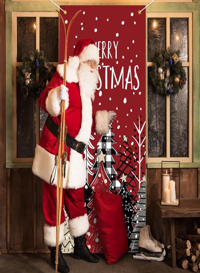 Whaline Merry Christmas Door Cover Xmas Tree Hanging Banner Red Photo Background for Indoor Outdoor Home Party Supplies, 31.5 x 67 Inch - Image 4