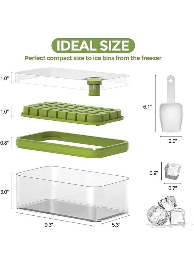 Generic - Set of 2 Ice Cube Trays with Lid, Container and Ice Scoop Makes 64 Pieces Ice Cube Molds with One Easy Release Button MultiColor - Image 1