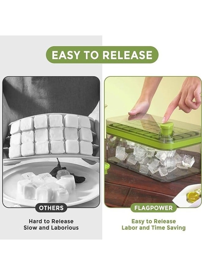 Generic - Set of 2 Ice Cube Trays with Lid, Container and Ice Scoop Makes 64 Pieces Ice Cube Molds with One Easy Release Button MultiColor - Image 1