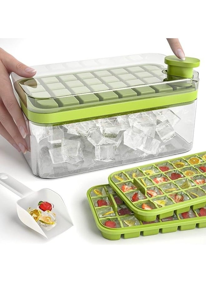 Generic - Set of 2 Ice Cube Trays with Lid, Container and Ice Scoop Makes 64 Pieces Ice Cube Molds with One Easy Release Button MultiColor - Image 1
