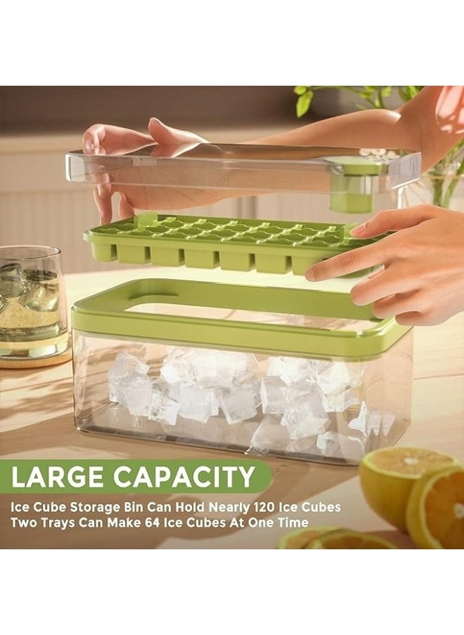 Generic - Set of 2 Ice Cube Trays with Lid, Container and Ice Scoop Makes 64 Pieces Ice Cube Molds with One Easy Release Button MultiColor - Image 1