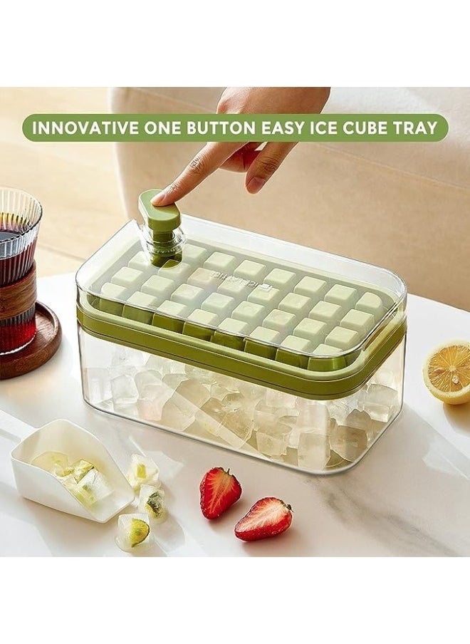 Generic - Set of 2 Ice Cube Trays with Lid, Container and Ice Scoop Makes 64 Pieces Ice Cube Molds with One Easy Release Button MultiColor - Image 1