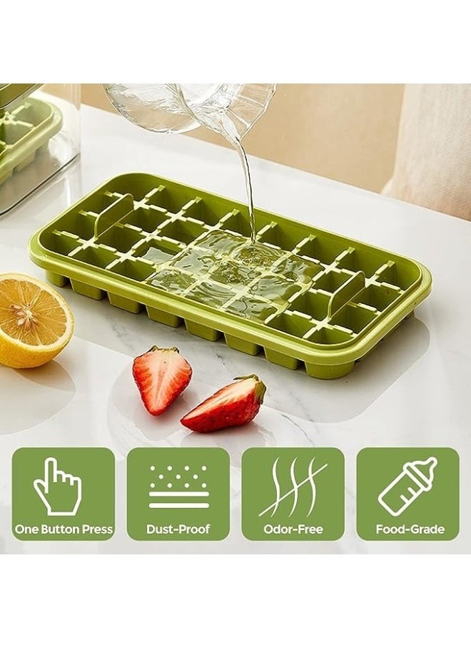 Generic - Set of 2 Ice Cube Trays with Lid, Container and Ice Scoop Makes 64 Pieces Ice Cube Molds with One Easy Release Button MultiColor - Image 1