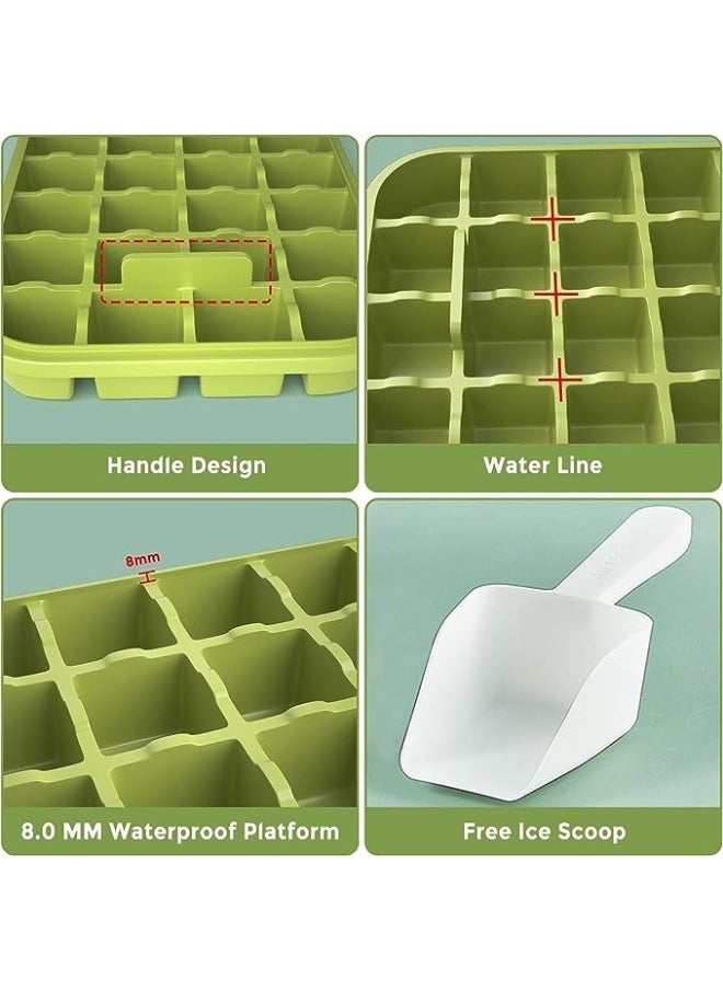 Generic - Set of 2 Ice Cube Trays with Lid, Container and Ice Scoop Makes 64 Pieces Ice Cube Molds with One Easy Release Button MultiColor - Image 1
