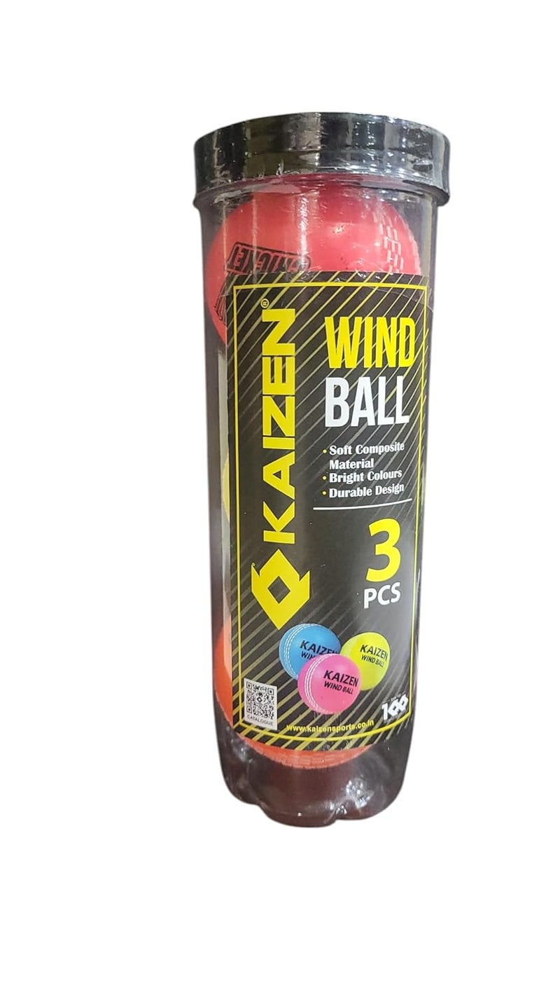Kaizen كرات كريكيت ويند بول، مادة مركبة ناعمة، 3 قطع، متعددة الألوان - Image 3