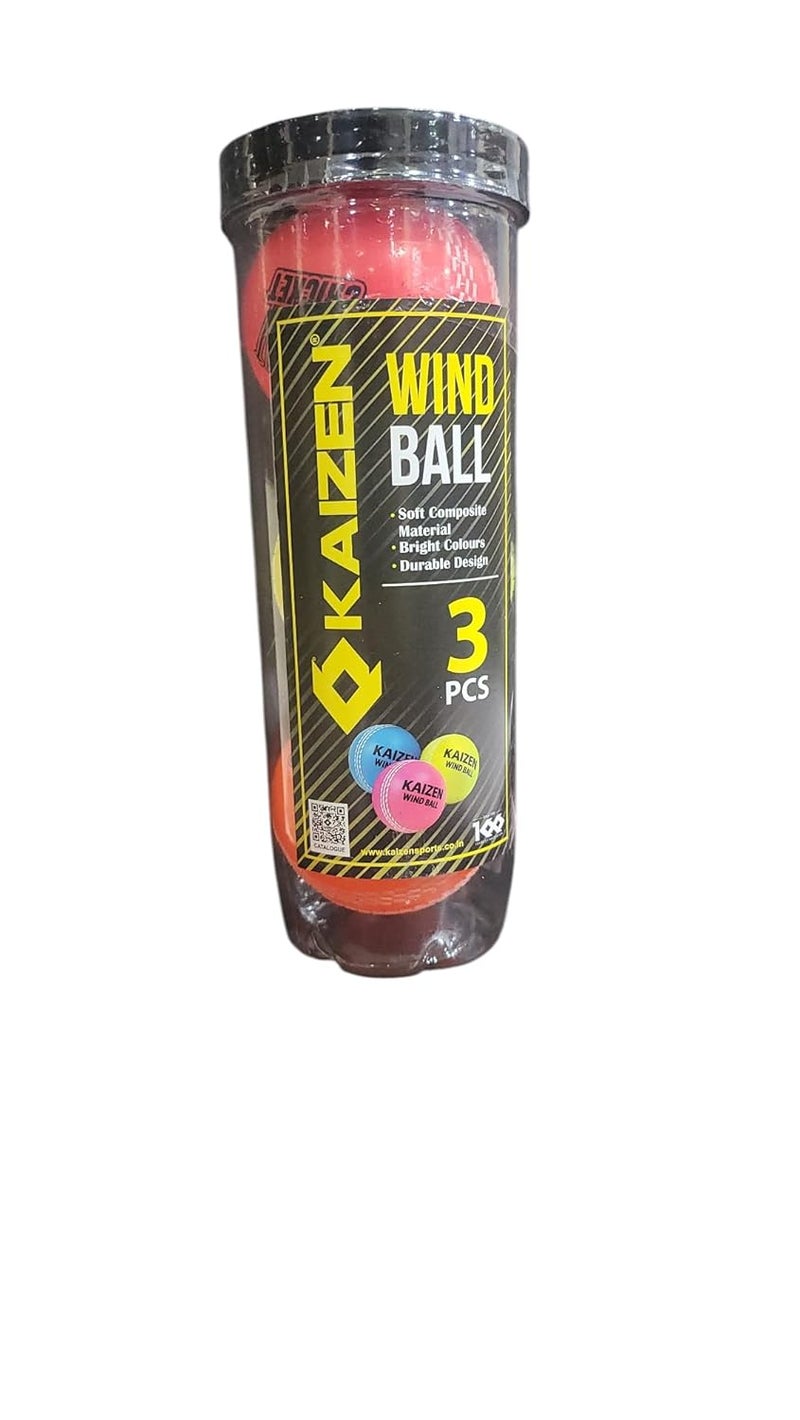 Kaizen كرات كريكيت ويند بول، مادة مركبة ناعمة، 3 قطع، متعددة الألوان - Image 2