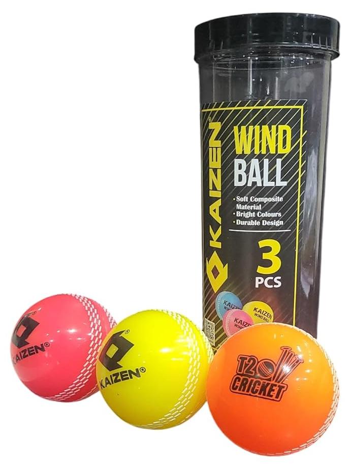 Kaizen كرات كريكيت ويند بول، مادة مركبة ناعمة، 3 قطع، متعددة الألوان - Image 1