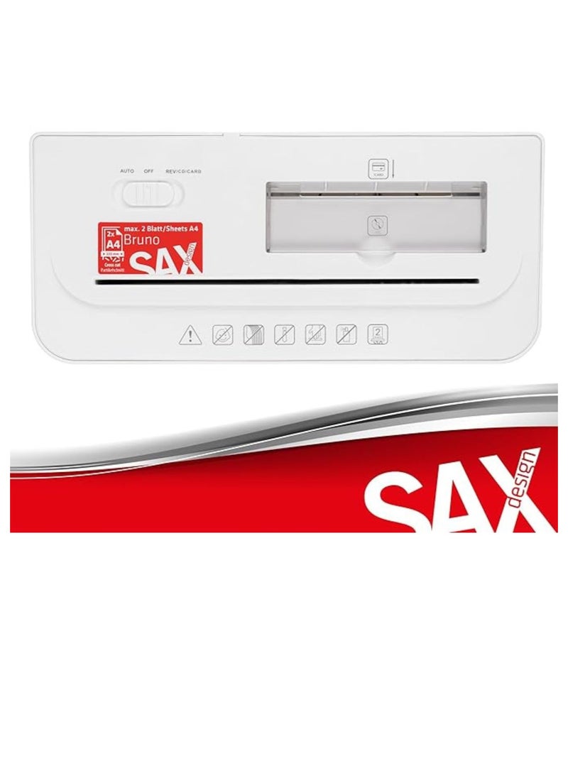 Sax - Paper Shredder - Particle Cut 3 x 18 mm, Shreds Paper, CDs & Cards, 220 mm Input Opening, 2 Sheets A4 Capacity, 3.5 L Container, Quiet up to 70 dB, Ideal for Office & Home Office - Image 1