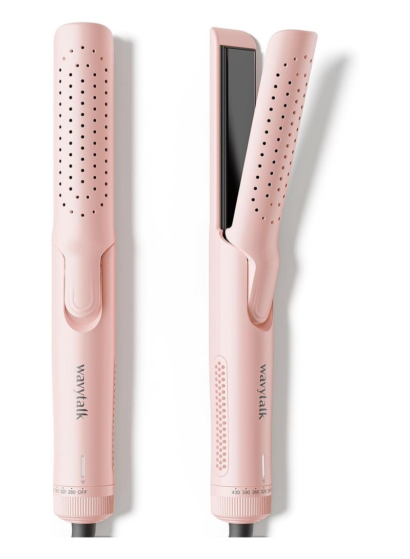 1 Inch Curling Iron, Airflow Styler With 360° Cooling Air To Lock In Curls Quicker, Hair Straightener And Curler 2 In 1, Pink, 30S Heating
