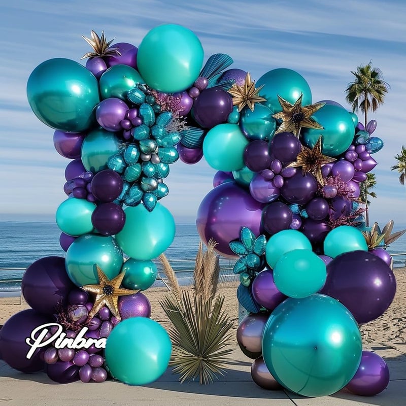Pinbra Purple Teal Balloon Garland Double Stuffed Dark Purple Blue Turquoise Green Lavender Lilac Mermaid Balloon Arch Kit For Birthday Wedding Bridal Baby Shower Party Decoration - Image 5