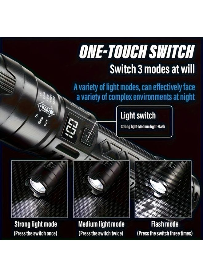 3pcs Rechargeable LED Flashlight With Zoom Power Indicator For Outdoor Camping Work Emergency - Image 4