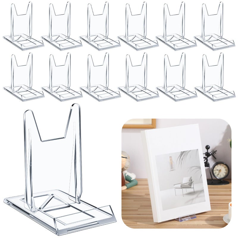 Memorywuu 6 Pack Acrylic Book Stand for Display Adjustable Clear Display Holder Easel Collector Stand for Home Office Back to School Comic Album CD Magazine Postcard Artworks (4.2 x 4.3 x 2.35 Inch) - Image 1