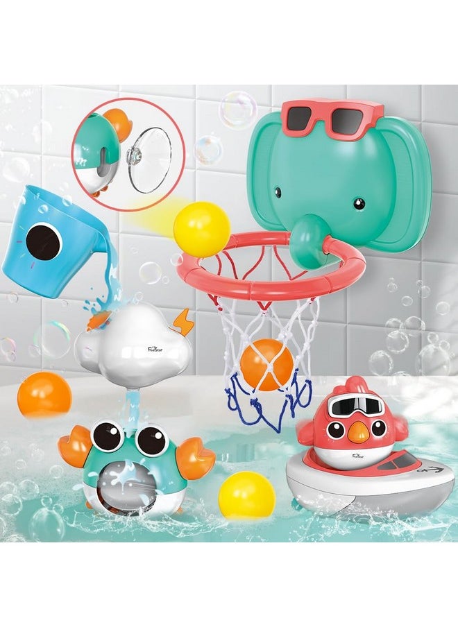 VATOS - Baby Bath Toys Elephant Basketball Hoop Bathroom Baby Toys For Babies Boys Girls 1 Year Old Baby Bathtub Playset With Bird Crab Clouds Yacht Best Bath Gift For Toddlers 13 - Image 1