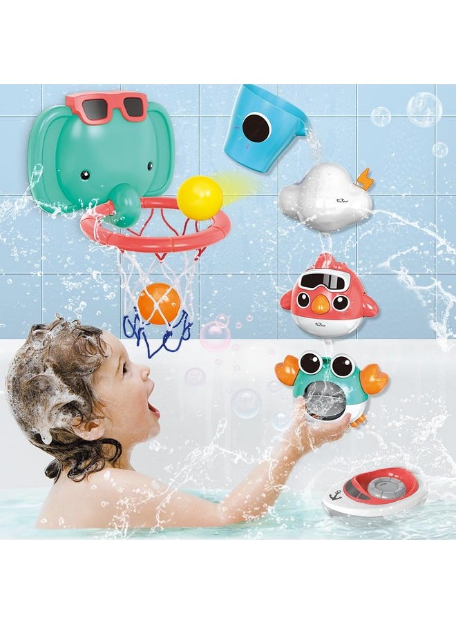 VATOS - Baby Bath Toys Elephant Basketball Hoop Bathroom Baby Toys For Babies Boys Girls 1 Year Old Baby Bathtub Playset With Bird Crab Clouds Yacht Best Bath Gift For Toddlers 13 - Image 1