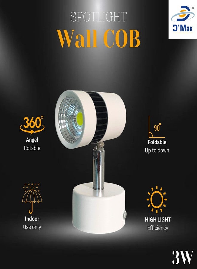 D'Mak مصباح جداري دائري LED من D'Mak بقوة 3 واط، أبيض دافئ - قابل للتعديل بزاوية 180 درجة، إضاءة مركزة للديكور، طقم من قطعة واحدة - Image 2