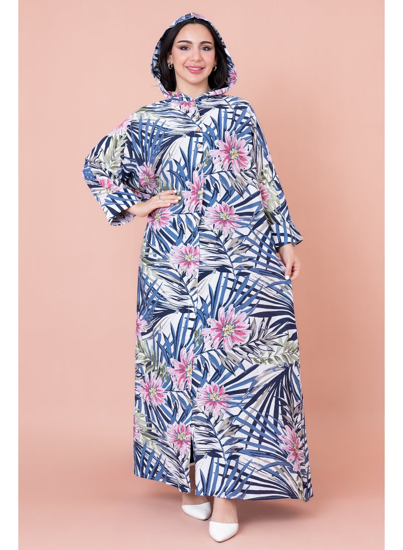 IKKXA Floral Printed Hoodie Jalabiya - Image 1