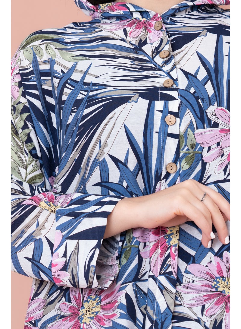 IKKXA Floral Printed Hoodie Jalabiya - Image 4