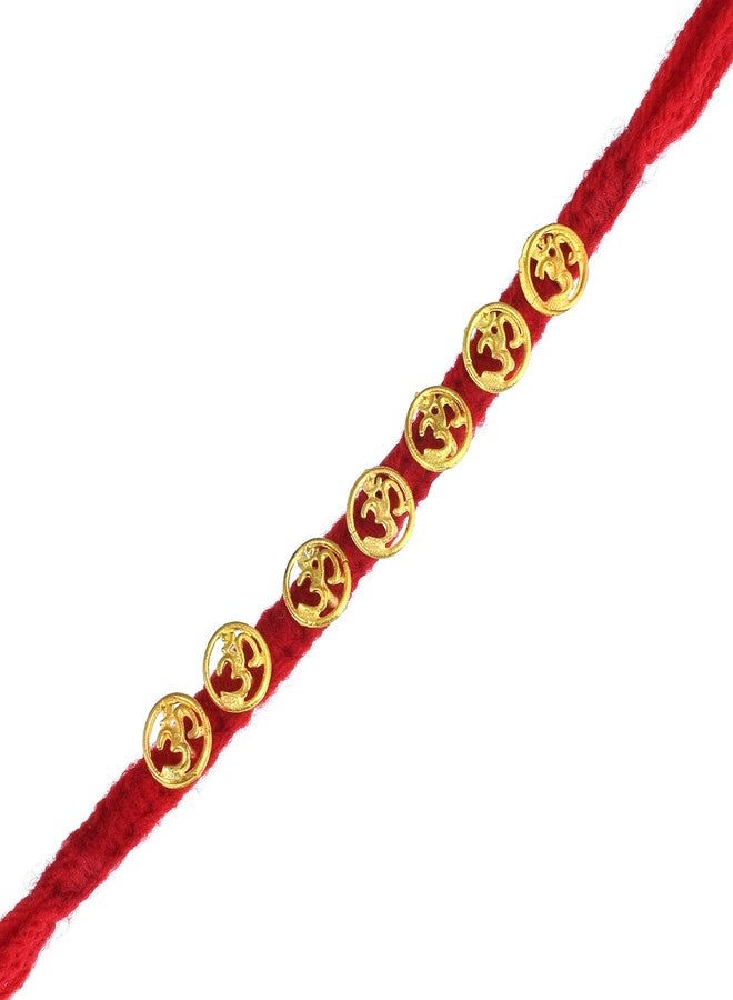 DULCI Made of Brass Golden Om Raksha Bandhan Red Thread Dora Rakhi Bracelet for Brother Bhaiya - Image 1
