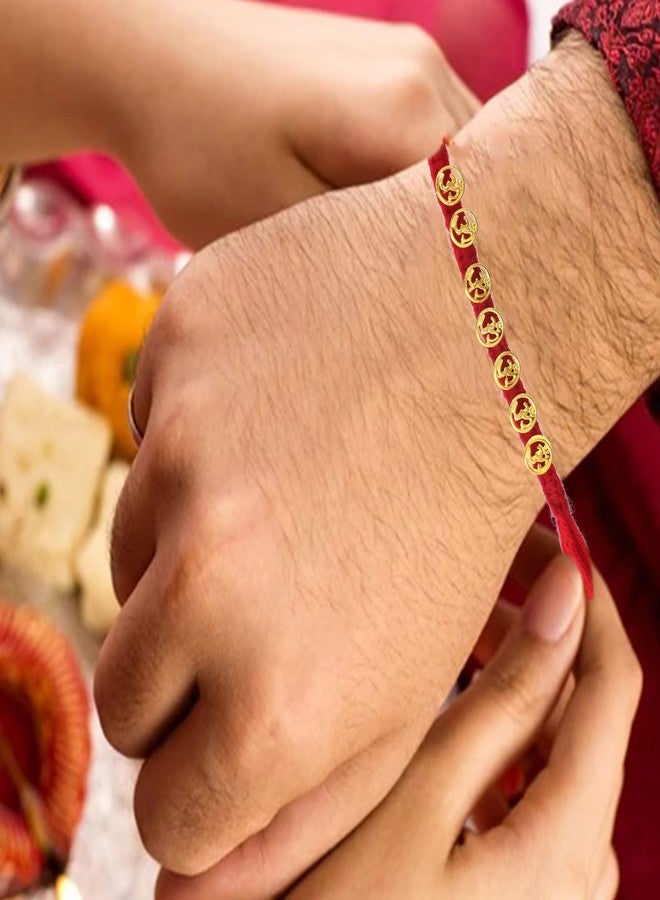 DULCI Made of Brass Golden Om Raksha Bandhan Red Thread Dora Rakhi Bracelet for Brother Bhaiya - Image 4