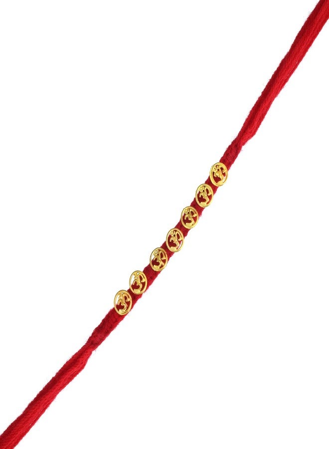 DULCI Made of Brass Golden Om Raksha Bandhan Red Thread Dora Rakhi Bracelet for Brother Bhaiya - Image 2