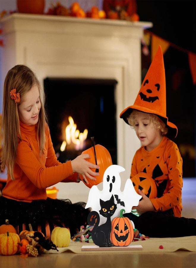 Sophena Halloween Decorations Indoor Wooden Black Cat Halloween Decor Ghost Table Sign Pumpkin Table Centerpieces Standing Tabletop Decoration for Holiday Desk Tiered Tray Party Shelf Decorations Farmhouse - Image 4