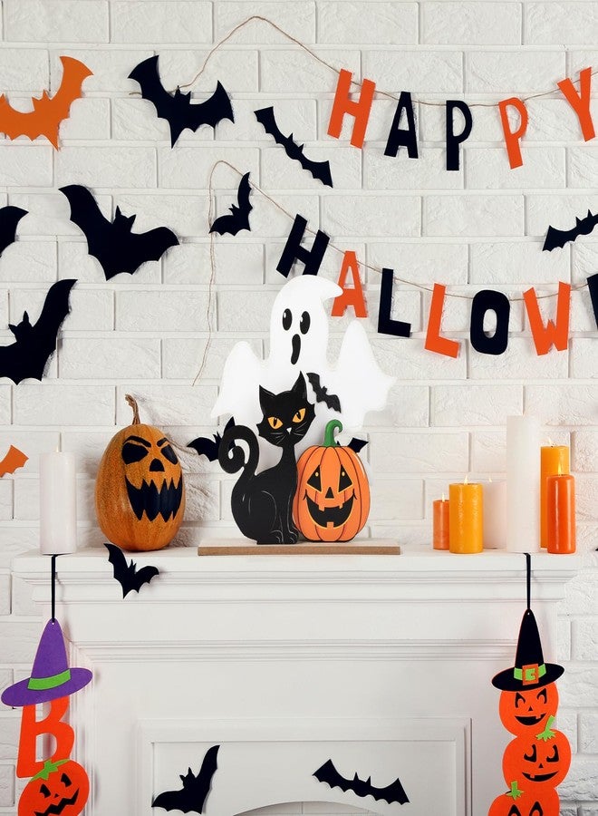 Sophena Halloween Decorations Indoor Wooden Black Cat Halloween Decor Ghost Table Sign Pumpkin Table Centerpieces Standing Tabletop Decoration for Holiday Desk Tiered Tray Party Shelf Decorations Farmhouse - Image 2
