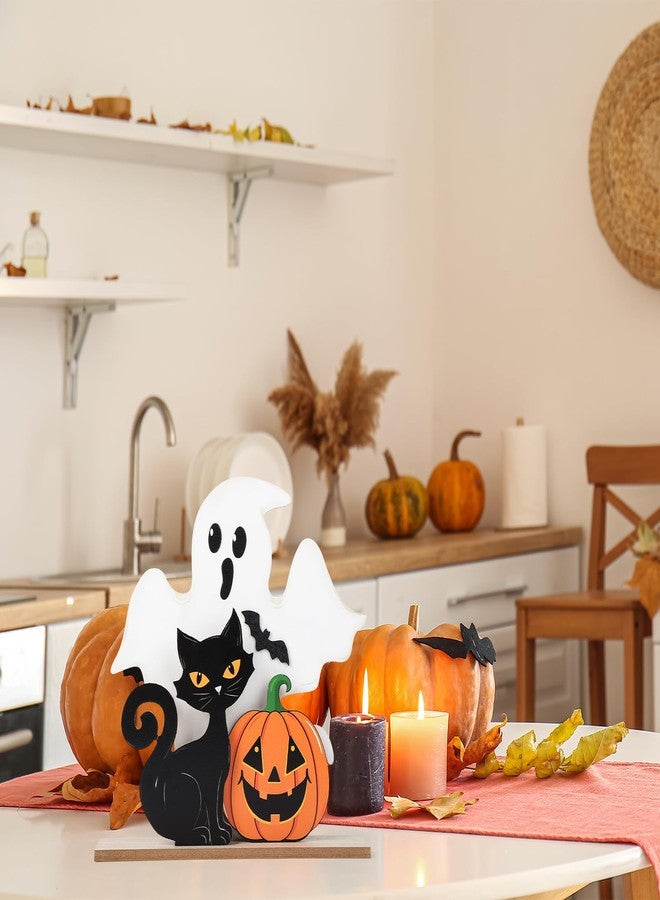 Sophena Halloween Decorations Indoor Wooden Black Cat Halloween Decor Ghost Table Sign Pumpkin Table Centerpieces Standing Tabletop Decoration for Holiday Desk Tiered Tray Party Shelf Decorations Farmhouse - Image 3