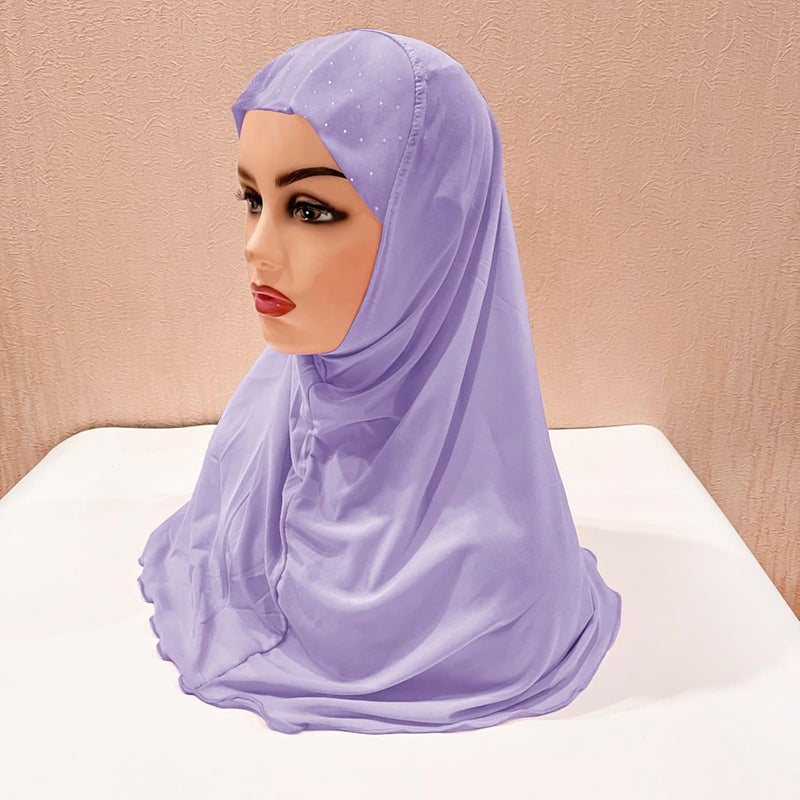 NICEYST Girls Ice Silk Muslim Khimar Hijab Headscarf Flower Arab Scarf Shawls Neck Wrap Islamic Head Wrap for Age 2-7 Years - Image 4