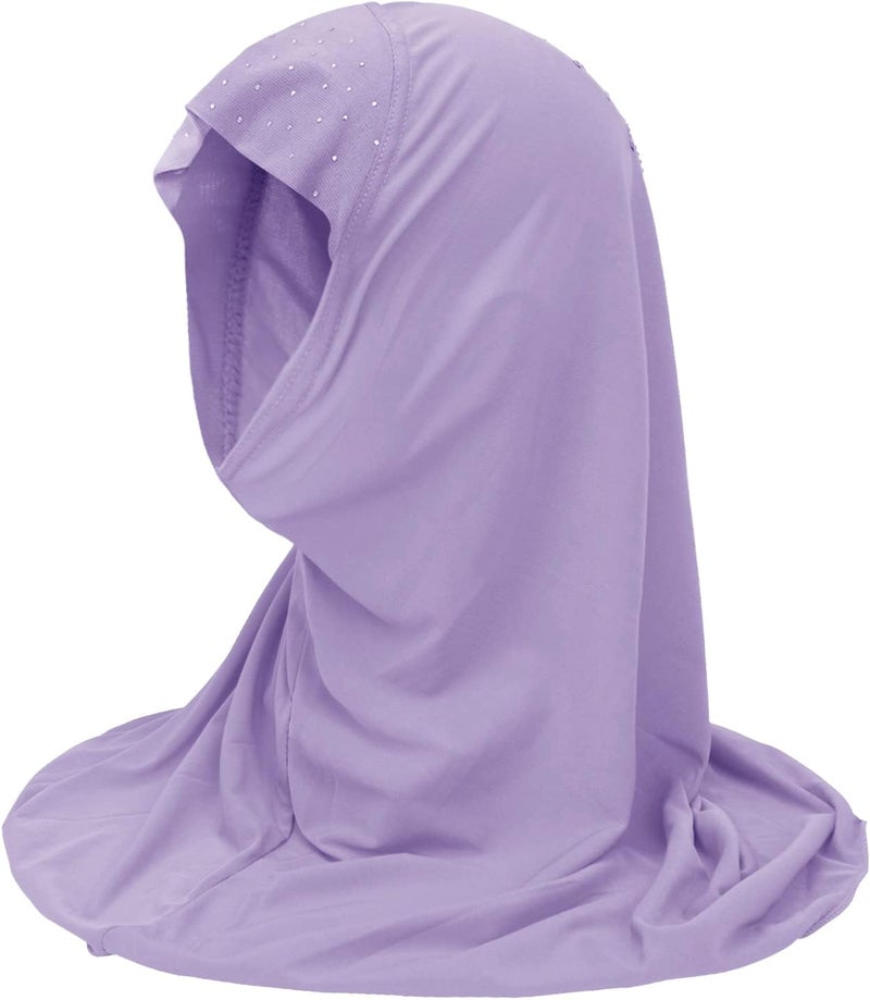 NICEYST Girls Ice Silk Muslim Khimar Hijab Headscarf Flower Arab Scarf Shawls Neck Wrap Islamic Head Wrap for Age 2-7 Years - Image 3