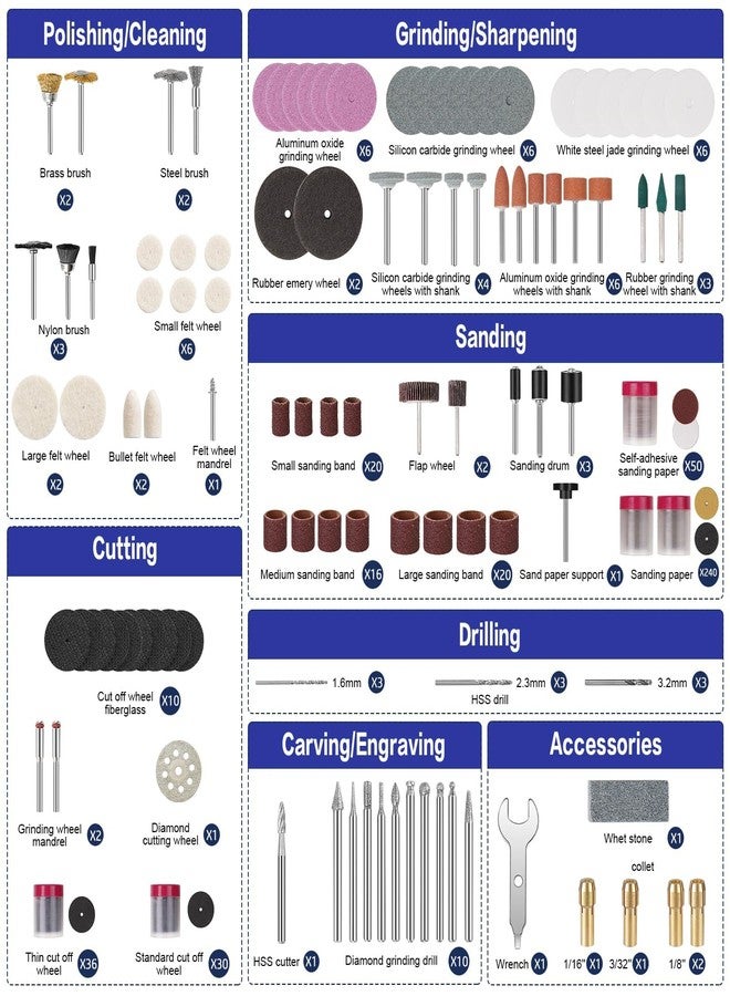 HARDELL Rotary Tool Accessories Kit,Portable 508Pcs Accessory Set,1/8"(3.2mm) Diameter Shanks, Universal Fitment for Easy Cutting, Grinding, Sanding, Sharpening, Carving, Polishing, Engraving - Image 2
