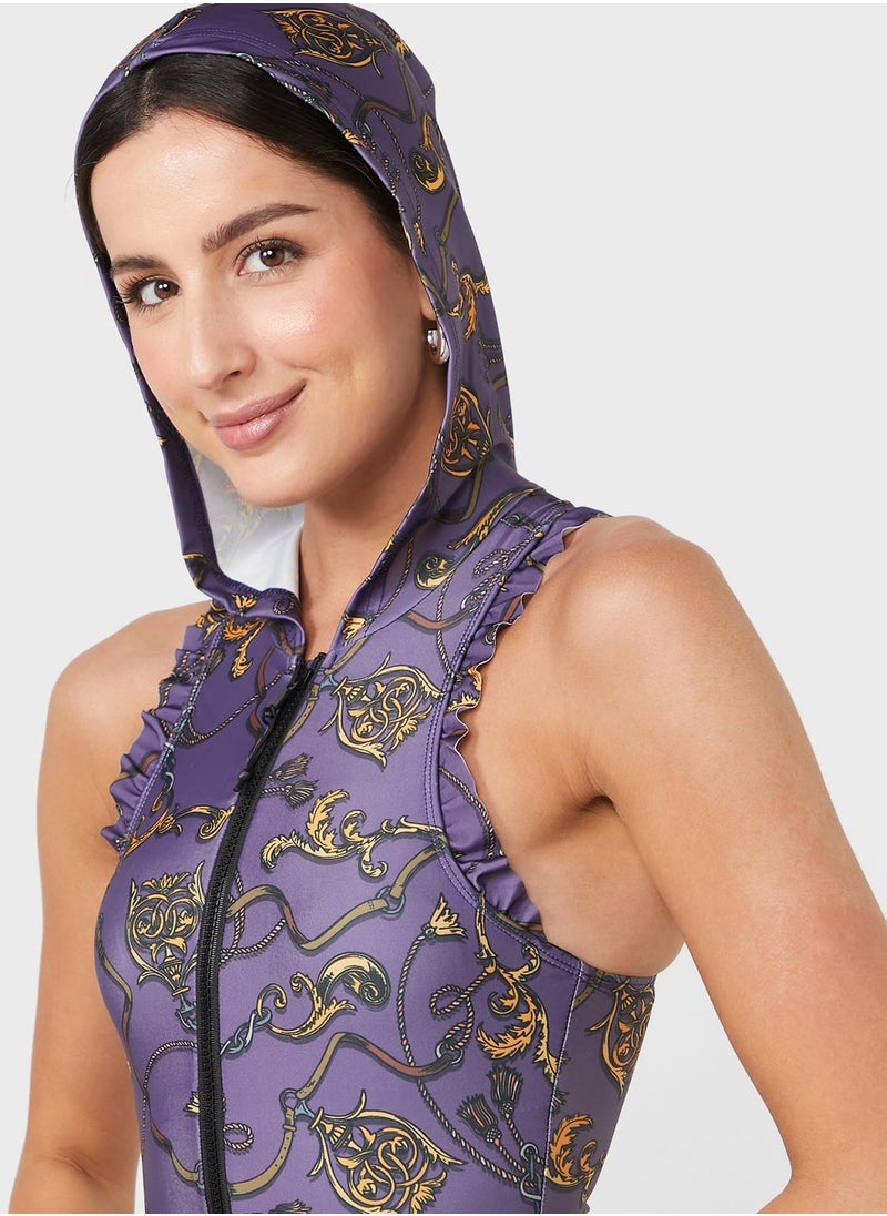 FRWD - Athletic Printed Swimsuit With Hoodie - Image 1