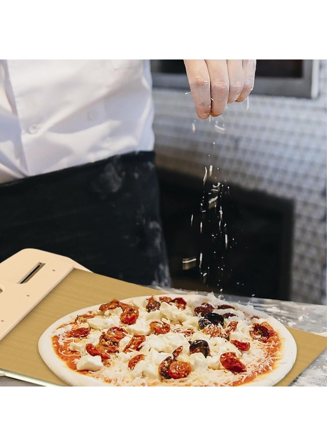 مجرفة بيتزا منزلقة احترافية مع حزام ناقل غير لاصق Teflon لنقل البيتزا والفطائر والعجائن الرقيقة بسهولة دون التصاق، مقبض مريح للتحكم والدفع والسحب، أداة خبز منزلية للبيتزا والفطائر والخبز الرقيق، مصنوعة من بلاستيك مقوى عالي الجودة مقاوم للحرارة، سهلة التنظيف، مثالية للفرن المنزلي، خبز البيتزا الاحترافي في المنزل بدون دقيق إضافي - Image 3