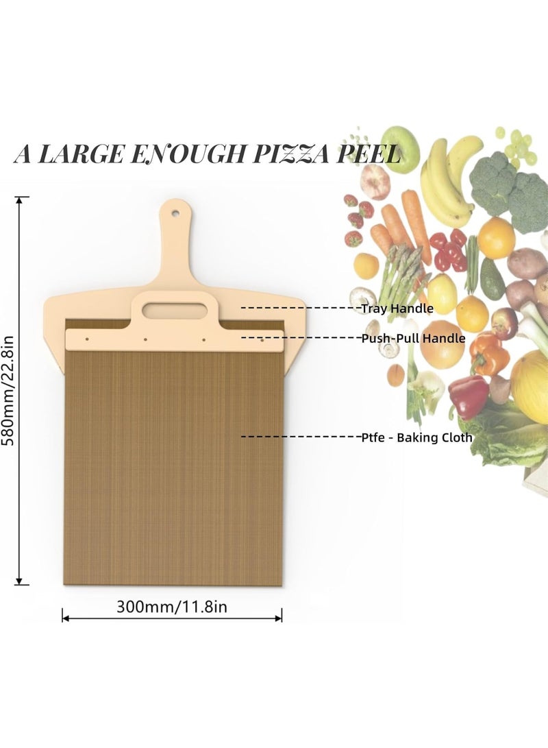 مجرفة بيتزا منزلقة احترافية مع حزام ناقل غير لاصق Teflon لنقل البيتزا والفطائر والعجائن الرقيقة بسهولة دون التصاق، مقبض مريح للتحكم والدفع والسحب، أداة خبز منزلية للبيتزا والفطائر والخبز الرقيق، مصنوعة من بلاستيك مقوى عالي الجودة مقاوم للحرارة، سهلة التنظيف، مثالية للفرن المنزلي، خبز البيتزا الاحترافي في المنزل بدون دقيق إضافي - Image 4
