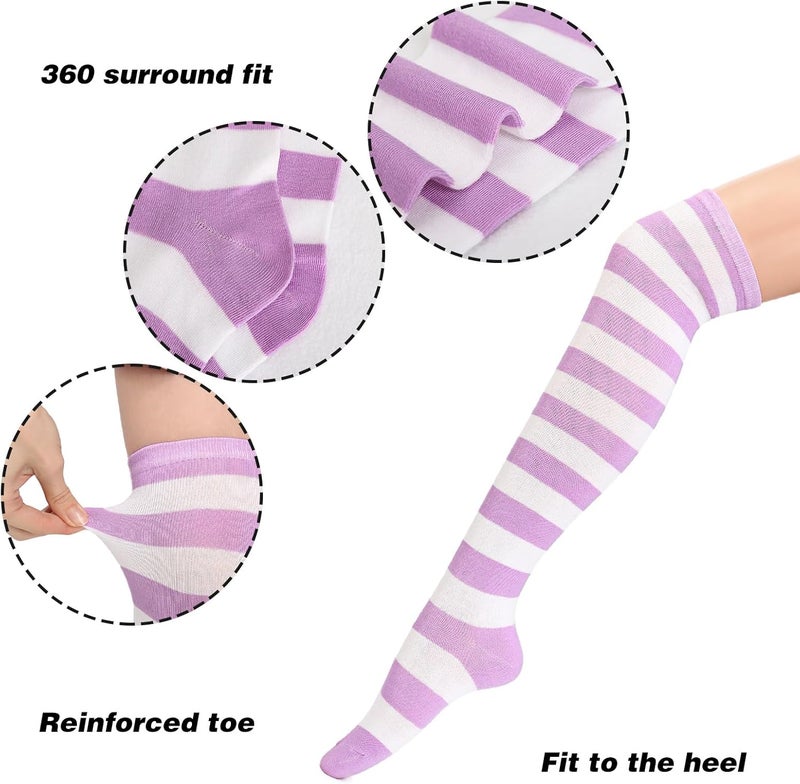 DAZCOS Striped Thigh High Socks Elastic Over The Knee Knit Stockings Leg Warmers for Christmas - Image 1