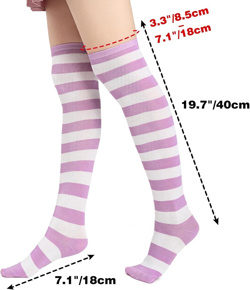 DAZCOS Striped Thigh High Socks Elastic Over The Knee Knit Stockings Leg Warmers for Christmas - Image 2
