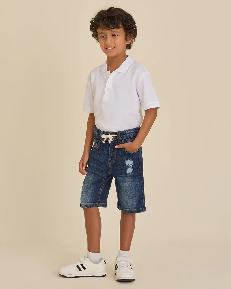 REDTAG Boys Navy Denim Shorts