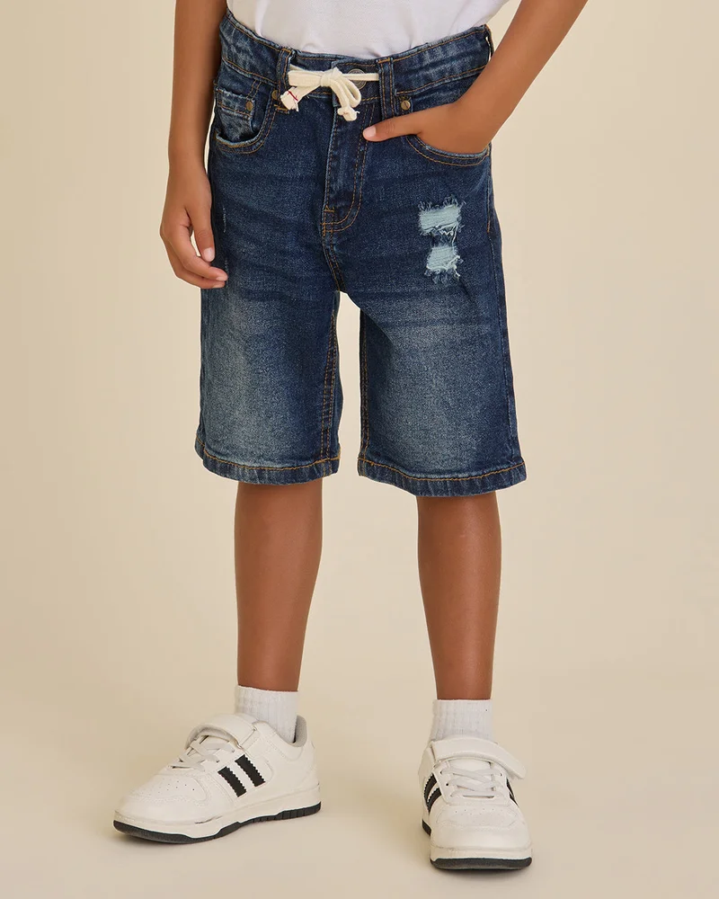 REDTAG Boys Navy Denim Shorts