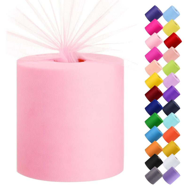 Tulle Fabric Roll 6 by 200 Yards 600FT Tulle Organza Fabric Spool for DIY Tutu Skirt Baby Shower Decor Wedding Backdrop Crafts Birthday Party Supplies Light Pink