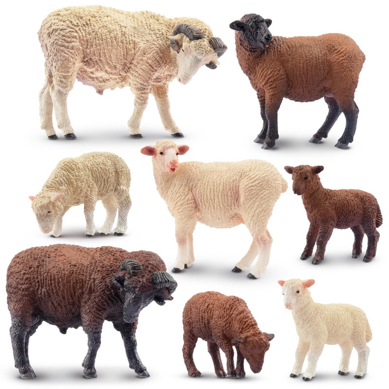 Toymany 8PCS Merino Sheep Figurines Realistic Farm Animal Sheep Toys- Plastic Sheep Figures Birthday Christmas Toy Gift for Kids Toddlers - Image 1