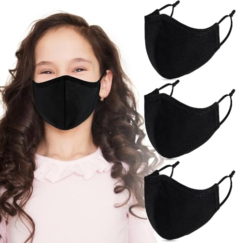 Yarehand Breathable 3-Ply Cloth Face Mask Reusable Adjustable Ear Loops, Washable Black Cotton Masks for Teens/Small Face Women (Pack of 4) (Black) - Image 1