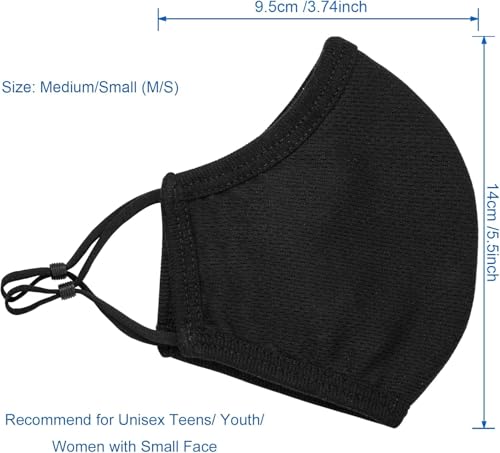 Yarehand Breathable 3-Ply Cloth Face Mask Reusable Adjustable Ear Loops, Washable Black Cotton Masks for Teens/Small Face Women (Pack of 4) (Black) - Image 3