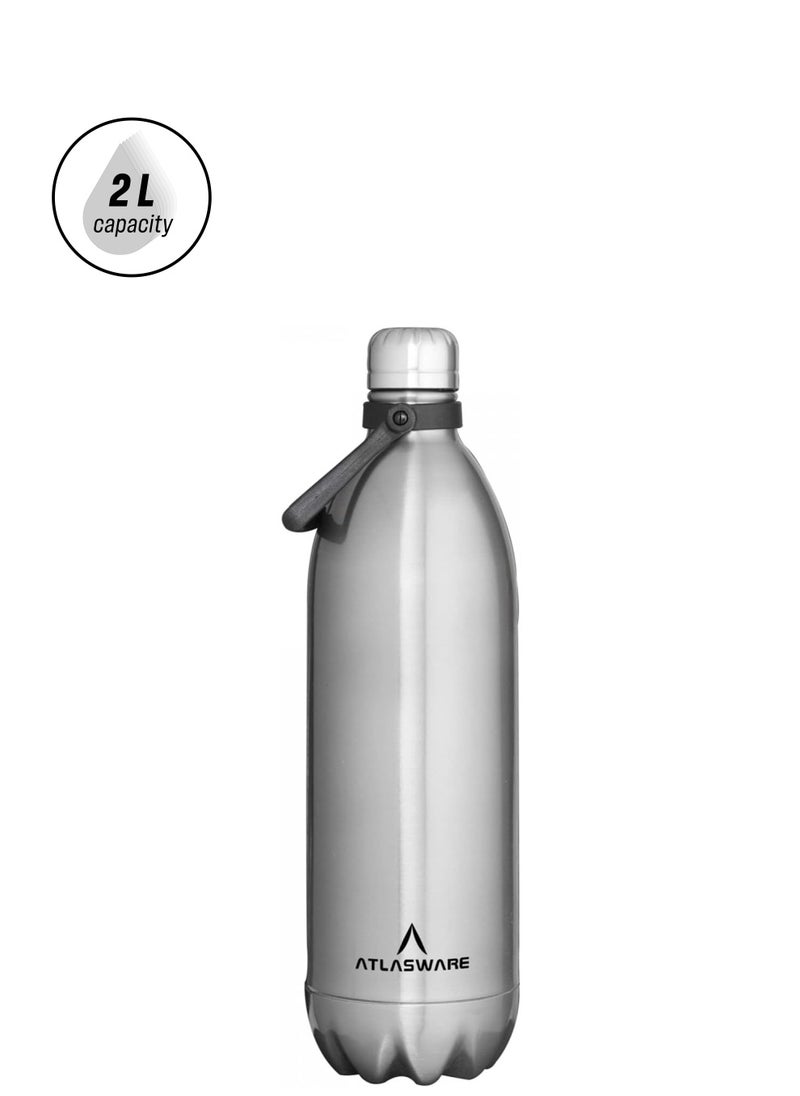 Atlasware Atlasware Stainless Steel Vacuum Bottle, 2000 ml - Matt Steel  - Image 1