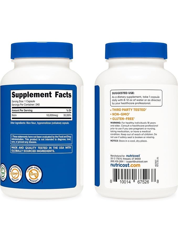 Nutricost, Biotin, 10,000 mcg, 240 Capsules - Image 5