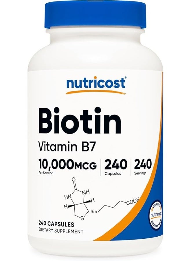 Nutricost, Biotin, 10,000 mcg, 240 Capsules - Image 1