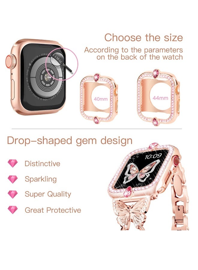 Band Compatible with Apple Watch 42mm 44mm 45mm, Lightweight for Women, Easy Adjustable Bracelet, Shiny Diamond on erfly, Jewelry Metal Strap for iWatch Series 7 6 5 4 3 2 1 SE(Rose Gold) - Image 4